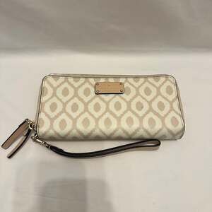 Kate Spade Zip Around Wristlet Wallet Ivory Tan Spade Print WLRU6045
